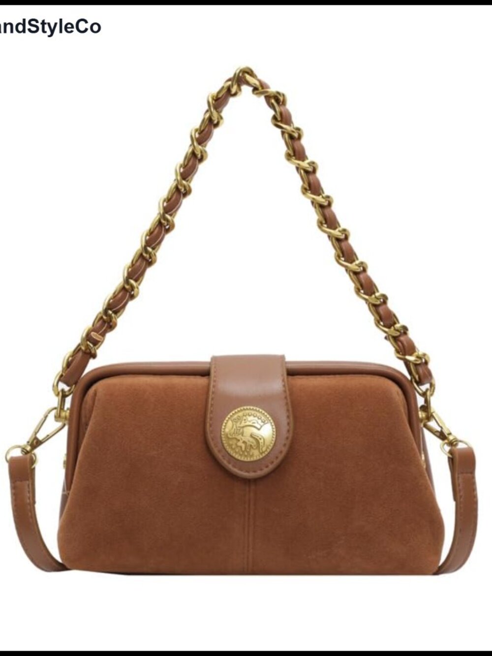 Faux Suede Mini Crossbody Purse with Gold Chain Strap and Detachable Shoulder